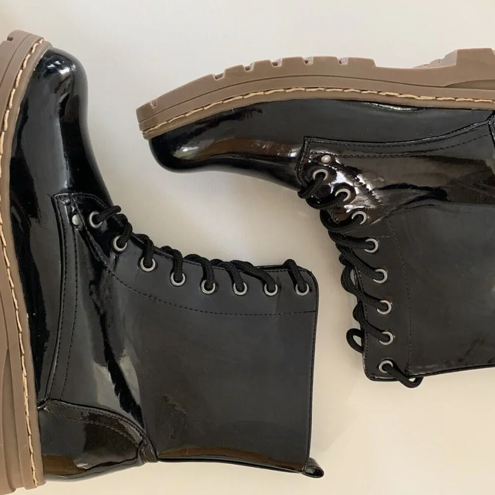 CL by Laundry Black Vinyl Hand Painted Combat Boots - Picture 3 of 5